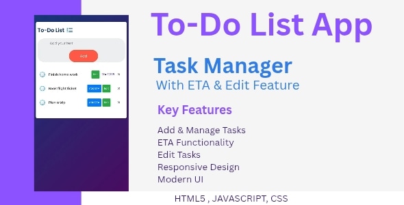 ToDo List App – Task Manager with ETA & Edit Feature - CodeCanyon Item for Sale