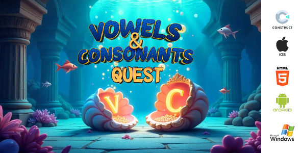 Vowels & Consonants Quest – Educational Game (HTML5, Android, iOS, Windows) | Construct 3 - CodeCanyon Item for Sale