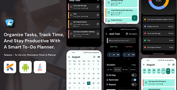 Taskora – To-Do List, Pomodoro Timer & Planner Android App - CodeCanyon Item for Sale