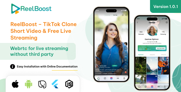 ReelBoost – TikTok Clone App | Short Video & Live Streaming App With Admin Panel (Node,js Backend) - CodeCanyon Item for Sale