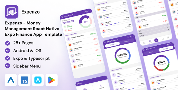 Expenzo - Money Management React Native Expo Finance App Template - CodeCanyon Item for Sale