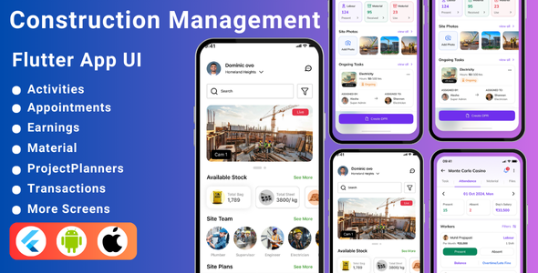 Flutter Construction Management App Template | Project Tracking, Team Collaboration & Reports - CodeCanyon Item for Sale