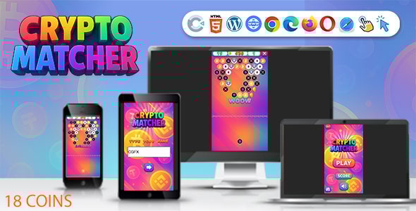 Crypto Matcher Game ( Construct 3 | C3P | HTML5) Endless Match 3 Game - CodeCanyon Item for Sale