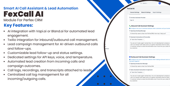 FexCall – Smart AI Call Assistant & Lead Automation Module for Perfex CRM - CodeCanyon Item for Sale