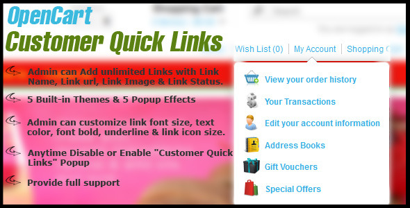 opencart customer quick links - CodeCanyon Item for Sale