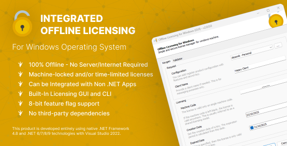 Integrated Offline Licensing for Windows – Built with .NET - CodeCanyon Item for Sale