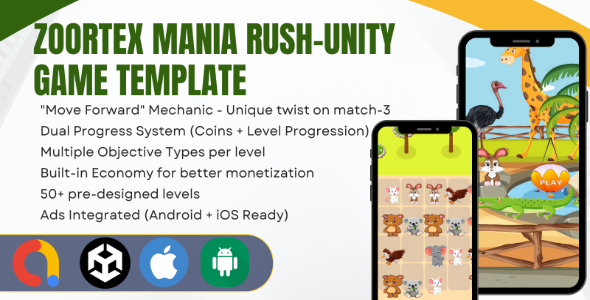 Zoortex Mania Rush - Animal Match 3 Puzzle Game | Unity | Android iOS | AdMob Appodeal Unity Ads - CodeCanyon Item for Sale