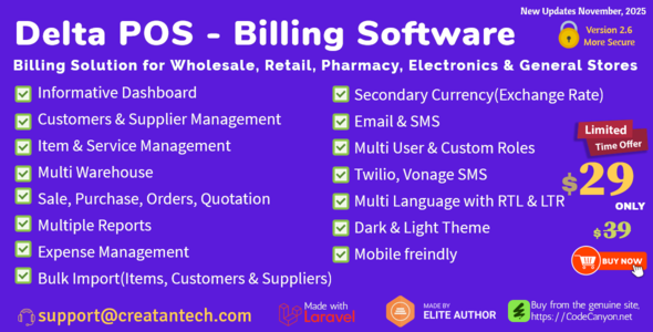 Delta POS- Invoicing, Billing & Inventory Management System with GST & CRM - CodeCanyon Item for Sale