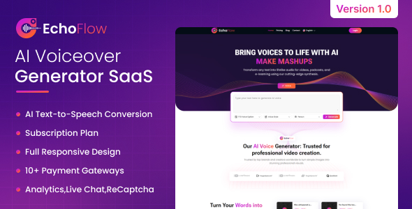 EchoFlow - AI Voiceover Generator SaaS - CodeCanyon Item for Sale