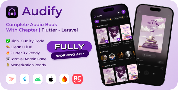 Audify – Complete Audiobook App with Chapter | Flutter Full App with Laravel Backend - CodeCanyon Item for Sale