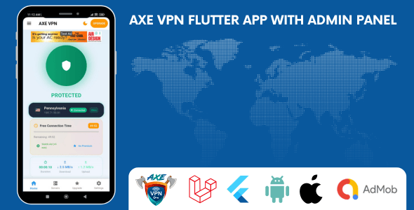 Axe VPN Flutter App With Admin Panel - Linkze - CodeCanyon Item for Sale