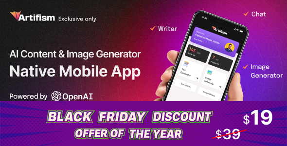Artifism - AI Content, Image, Voiceover & Code Generator Mobile App - CodeCanyon Item for Sale