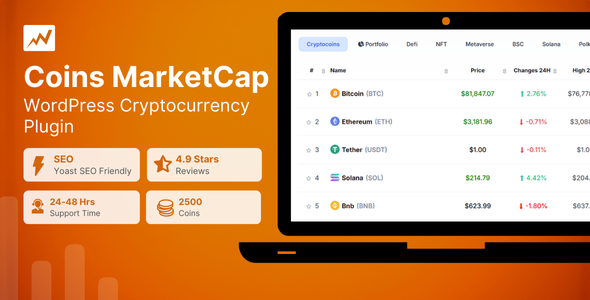 Coins MarketCap - WordPress Cryptocurrency Plugin - CodeCanyon Item for Sale