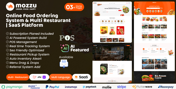 Mozzu - AI Based Online Food Ordering System & Multi-Restaurant with SaaS - CodeCanyon Item for Sale