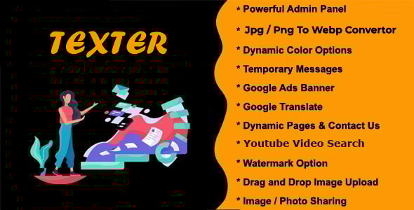 Texter - temporary message, youtube video search, webp convertor and photo sharing system - CodeCanyon Item for Sale