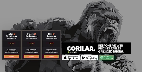 Gorilaa - Responsive Web Pricing Tables Grids - CodeCanyon Item for Sale