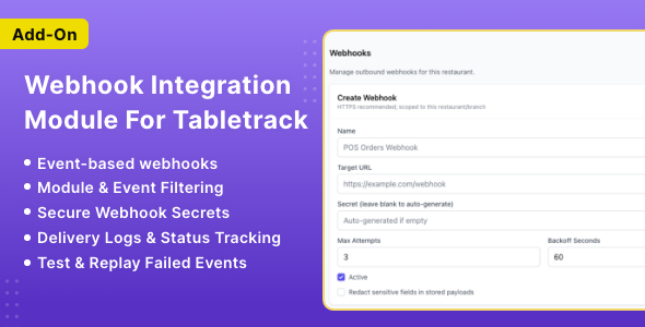 Webhook Module for TableTrack - CodeCanyon Item for Sale