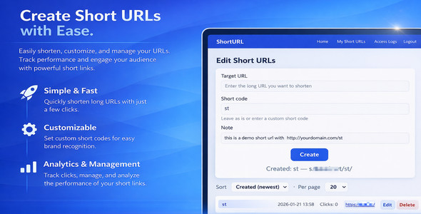 ShortURL Platform with QR Codes, Click Stats and CSV Export (Python, Django) - CodeCanyon Item for Sale
