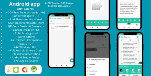 Smart PDF Scanner with OCR, Edit & Export – Android App (Java) - CodeCanyon Item for Sale