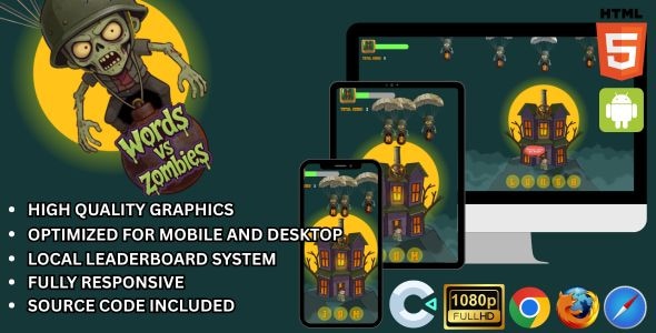 Words vs Zombies – Word Learning Shooter Mobile Game (Construct 3 | HTML5 | Mobile Ready | Easy Resk - CodeCanyon Item for Sale