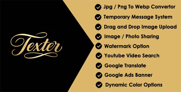 Texter - temporary message, youtube video search, webp convertor and photo sharing system - CodeCanyon Item for Sale