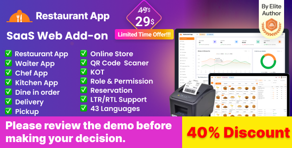 Restaurant App SaaS Web Add-on - CodeCanyon Item for Sale
