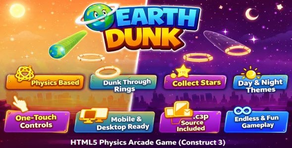 Earth Dunk – HTML5 Physics Arcade Game (Construct 3) - CodeCanyon Item for Sale