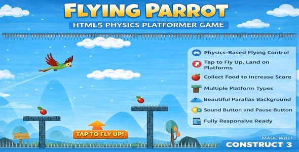 Flying Parrot HTML5 Game Construct 3 - CodeCanyon Item for Sale
