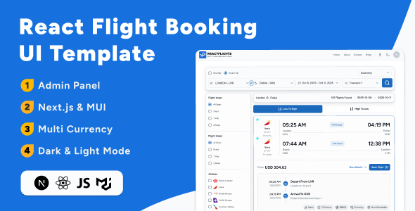 Reactflights - Next.js Flight Booking UI Template with Admin Dashboard - CodeCanyon Item for Sale