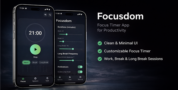 Focusdom Timer Productivity full functional Android and IOS flutter application - CodeCanyon Item for Sale