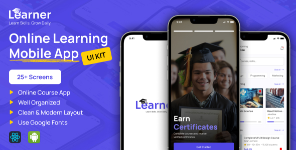 Learner | Course Learning App | React Native Expo UI Template - CodeCanyon Item for Sale