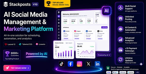 Stackposts - AI Social Media Management & Marketing SaaS Platform - CodeCanyon Item for Sale