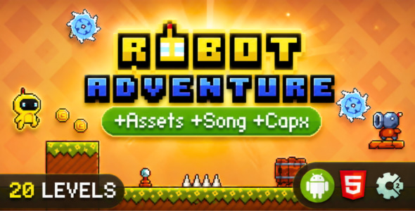 Construct 2 Game | Robot Adventure – HTML5 Platformer Game (Easy Reskin | Mobile Ready) - CodeCanyon Item for Sale