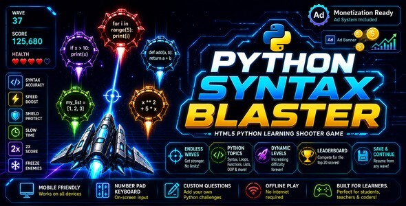 Python Syntax Blaster - HTML5 Educational Game - CodeCanyon Item for Sale