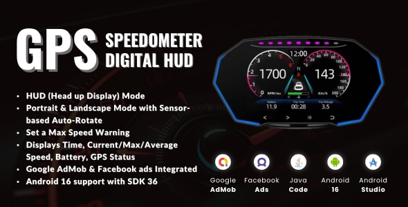 GPS Speedometer HUD Dashboard android - CodeCanyon Item for Sale