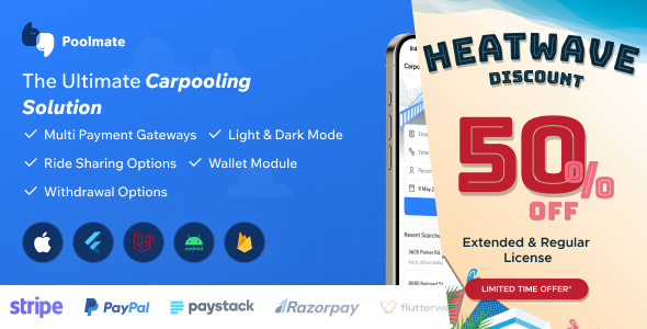PoolMate | BlaBlaCar Clone | Complete Carpooling Solution in Flutter - CodeCanyon Item for Sale