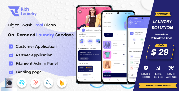 Rith Laundry - Complete Laundry Solution | Customer, Partner App & Admin Panel - CodeCanyon Item for Sale