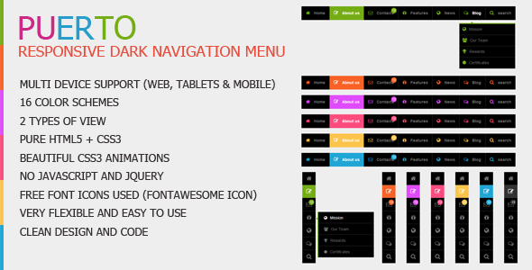 Puerto - Responsive Dark Navigation Menu - CodeCanyon Item for Sale
