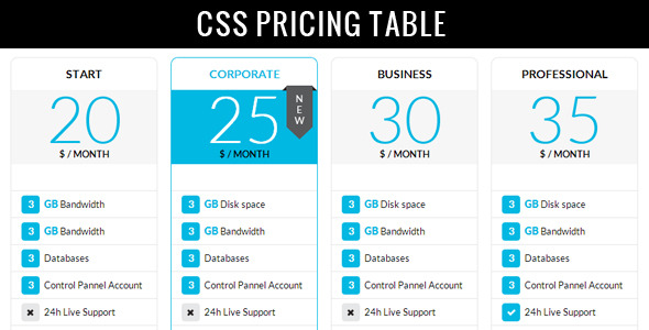 Clean Modern Pricing Table - CodeCanyon Item for Sale