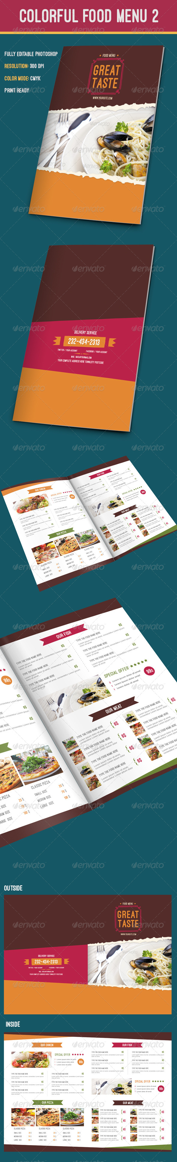 Colorful Food Menu, Print Templates | GraphicRiver