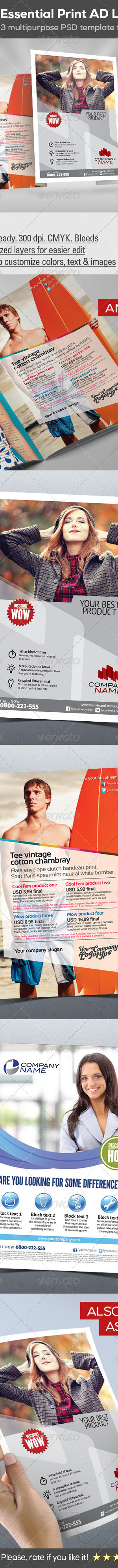 3 in 1 Essential Print Ad Layout Templates Bundle, Print Templates