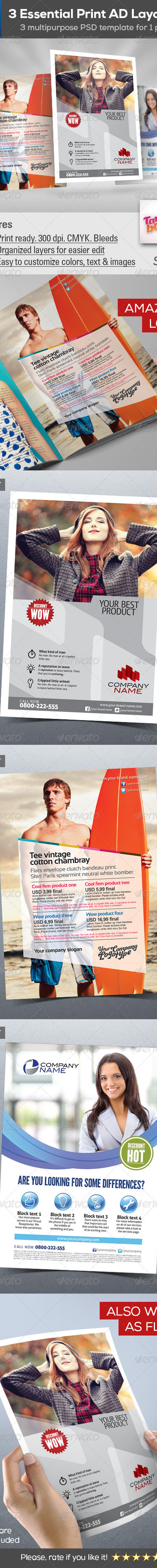 3 in 1 Essential Print Ad Layout Templates Bundle, Print Templates