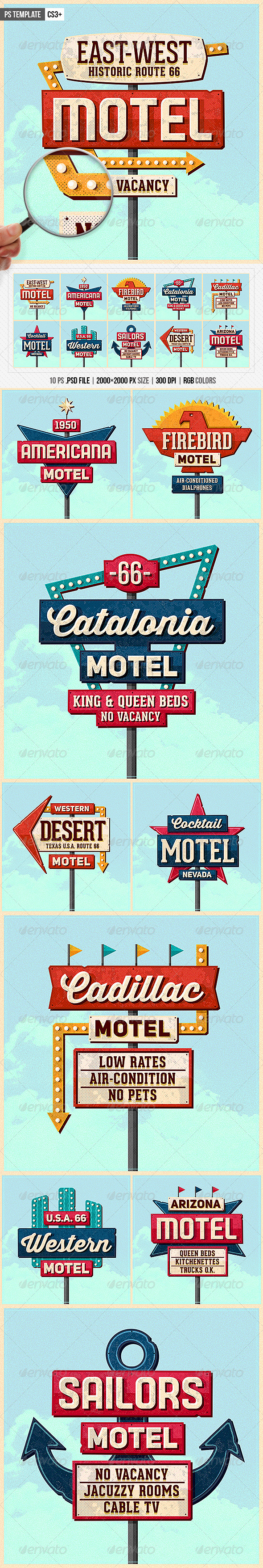 Vintage Motel Sign Pack, Graphics | GraphicRiver