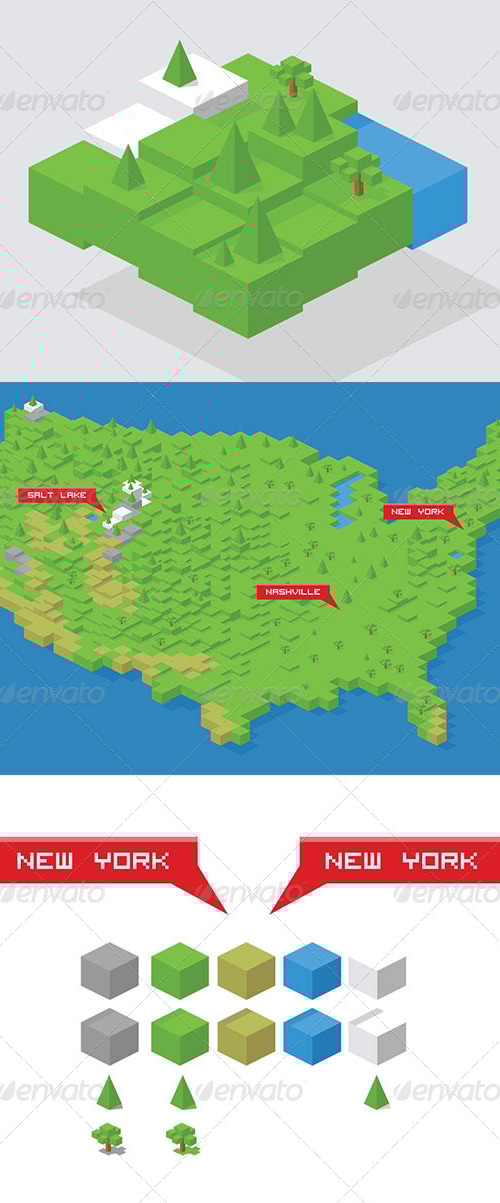 Isometric Cube Map Builder Kit + USA Map, Vectors | GraphicRiver
