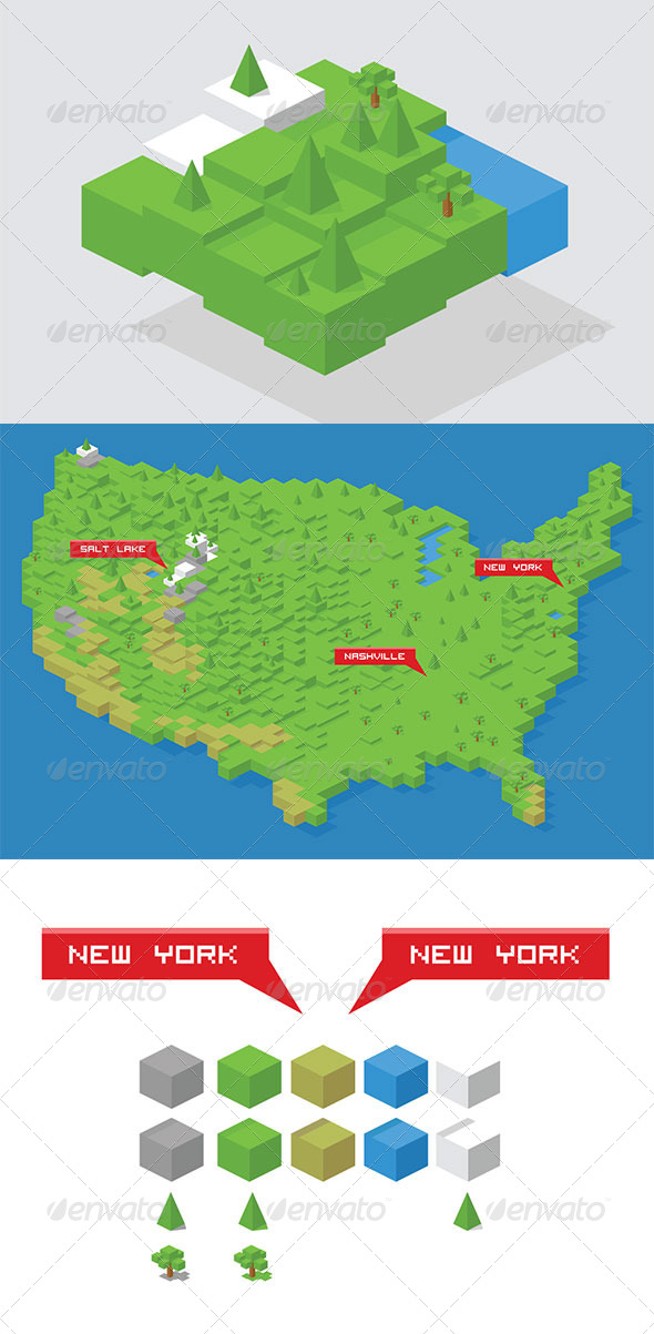 Isometric Cube Map Builder Kit + USA Map, Vectors | GraphicRiver