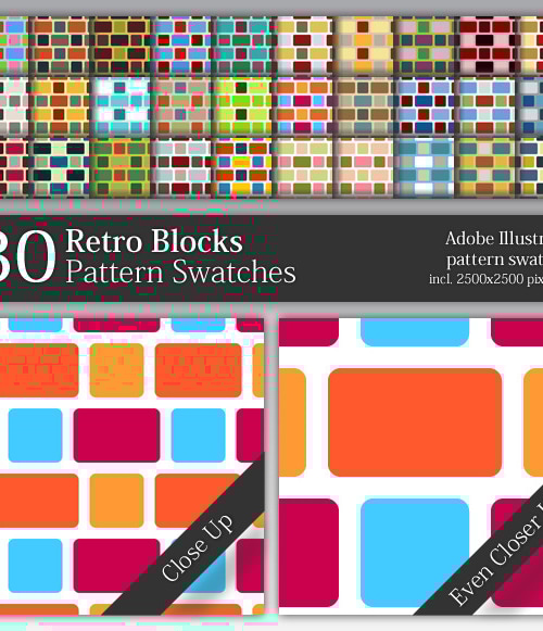 30 Retro Blocks Pattern Swatches, Add-ons | GraphicRiver