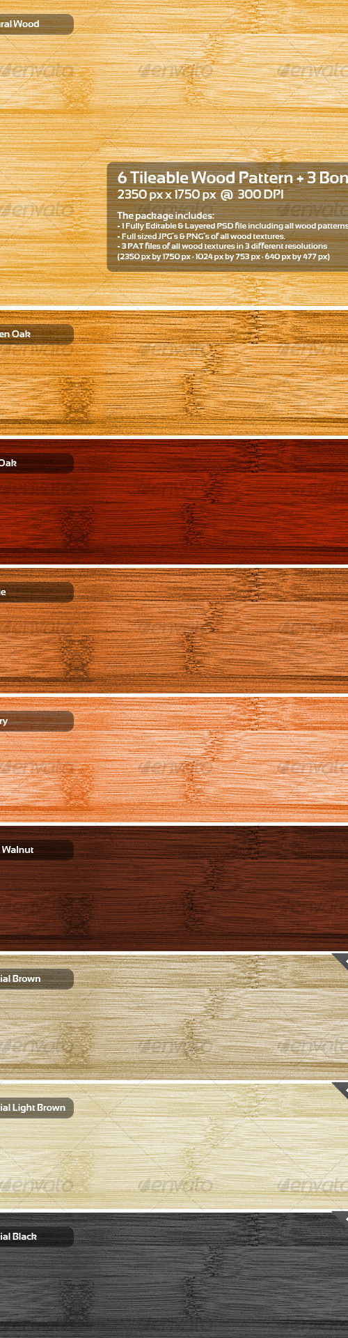 6 Tileable Wood Pattern + 3 Bonus, Add-ons | GraphicRiver