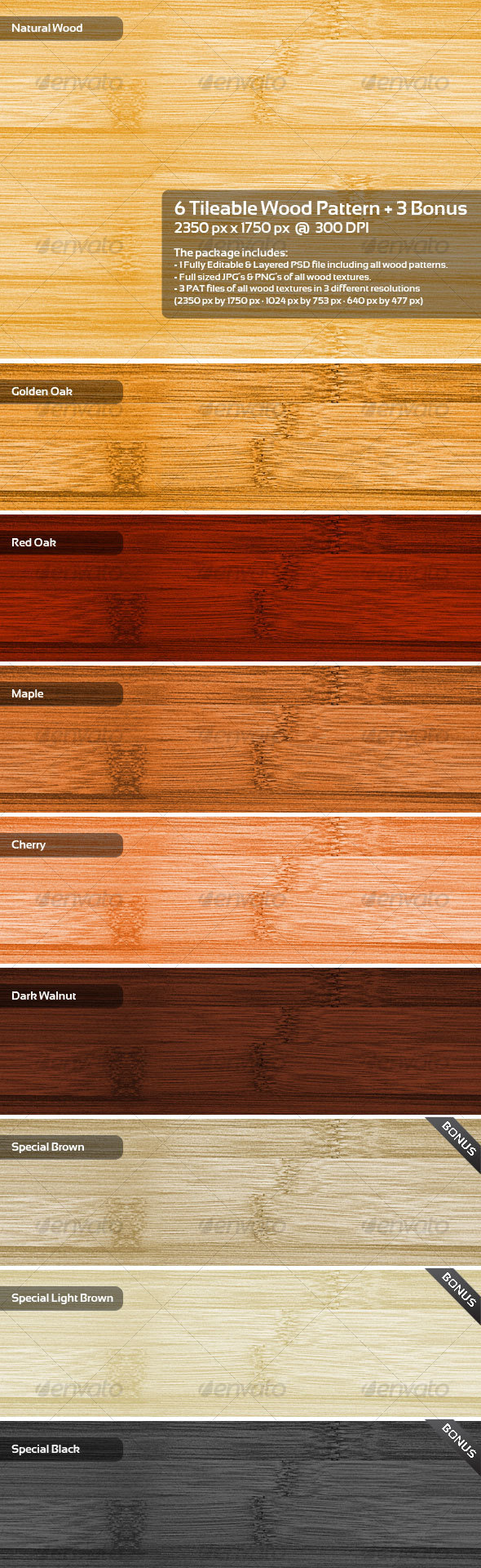 6 Tileable Wood Pattern + 3 Bonus, Add-ons | GraphicRiver