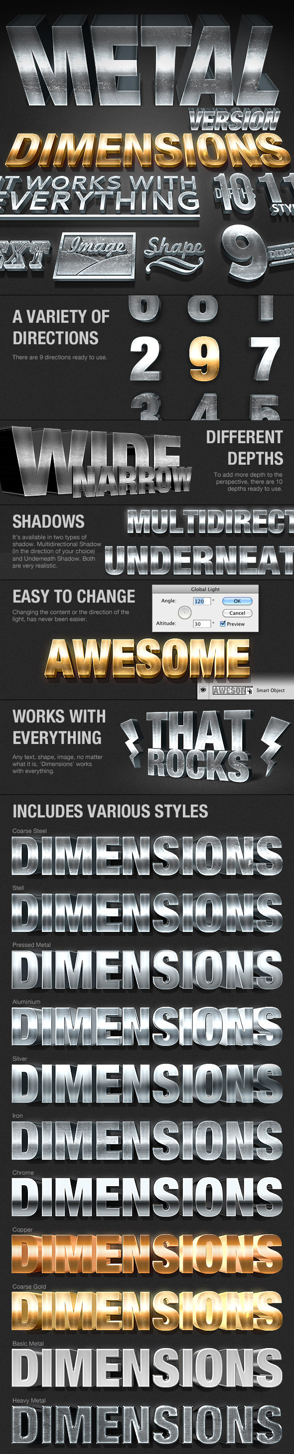 Dimensions Metal Version - 3D Generator Action, Add-ons | GraphicRiver