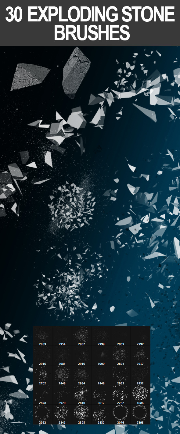 30 Exploding Stone Brushes, Add-ons | GraphicRiver